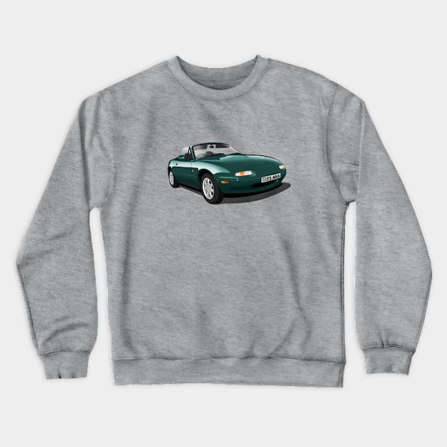 1990 Mazda MX5 in green Crewneck Sweatshirt by candcretro